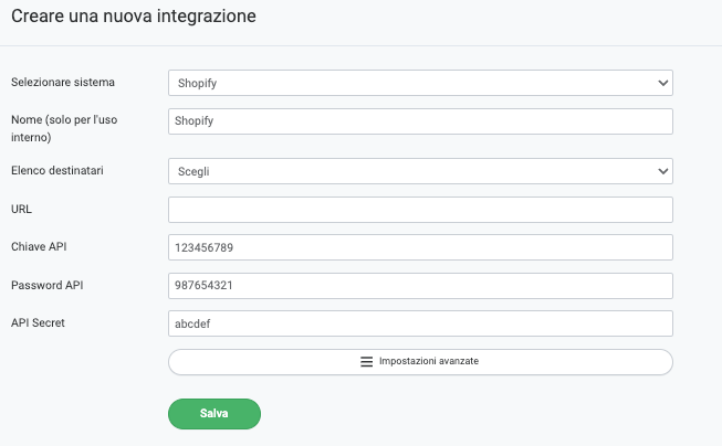 Inserisci questi tre valori in rapidmail e clicca su “Salva”.